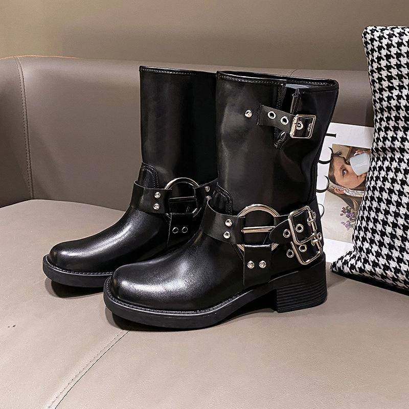 Boots |  Womens Buckle Chunky Knee High Boots Boots Black