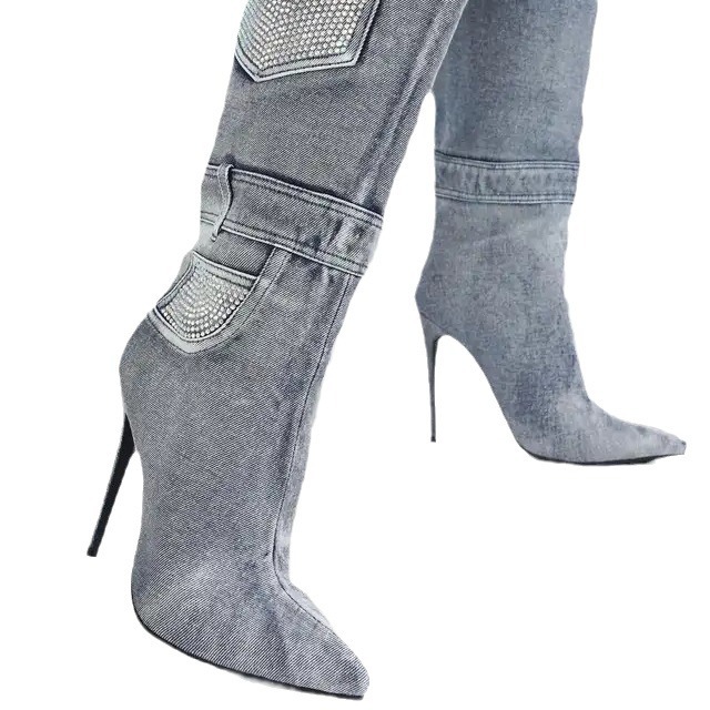 Boots |  Womens Tigh-High Denim Pocket Boots Boots Boots