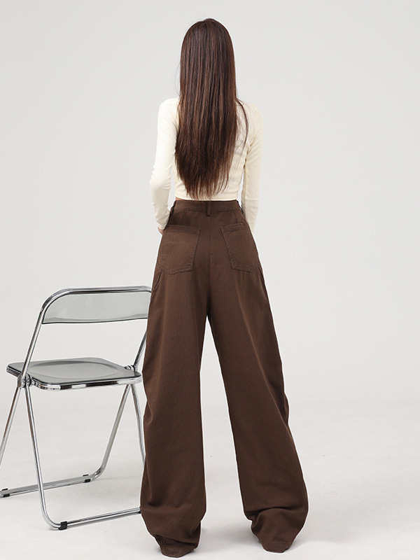 Bottoms |  Womens Corduroy Mid Rise Solid Pocket Barrel-Leg Trousers Bottoms Bottoms