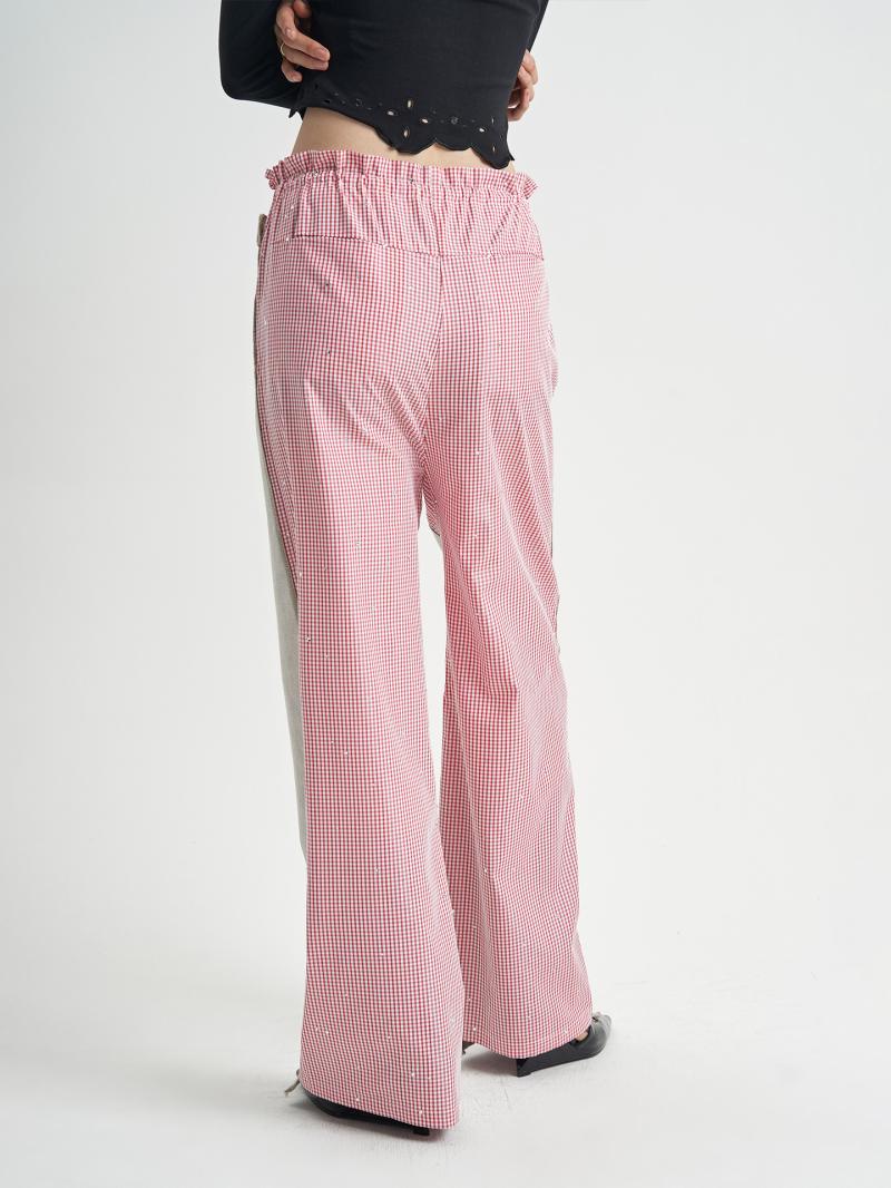 Bottoms |  Womens Cotton-Blend Mid Rise Gingham Knotted Wide Leg Trousers Bottoms Bottoms