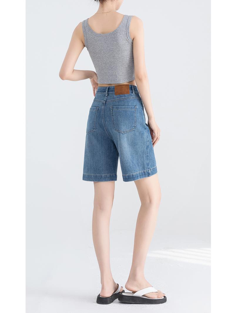 Bottoms |  Womens Denim High Rise Solid Bowknot Wide Leg Shorts Bottoms Blue