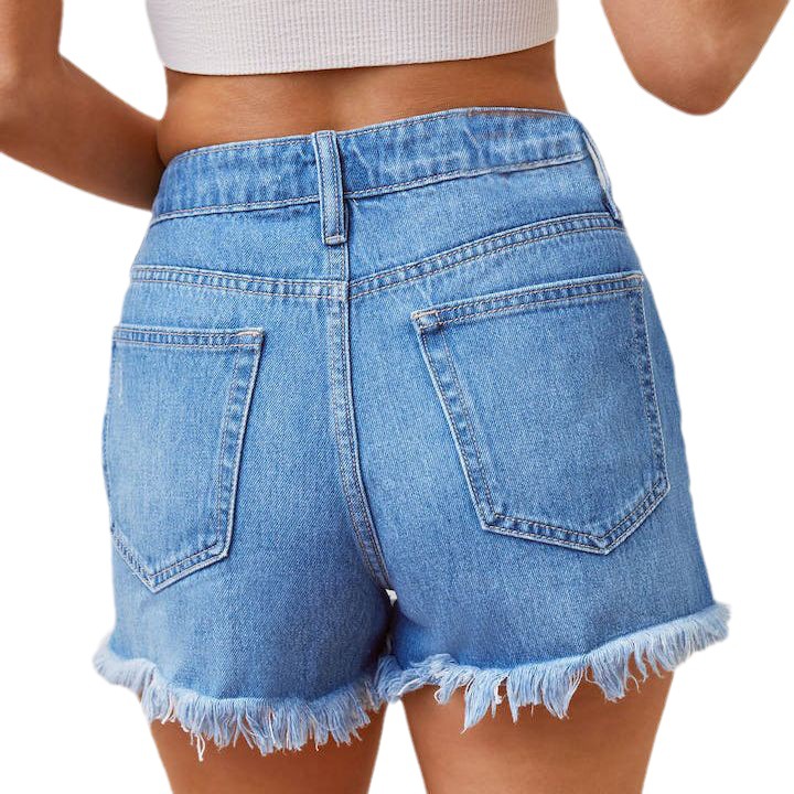 Bottoms |  Womens Denim Low Rise Solid Raw Hem Micro Straight Leg Shorts Bottoms Blue