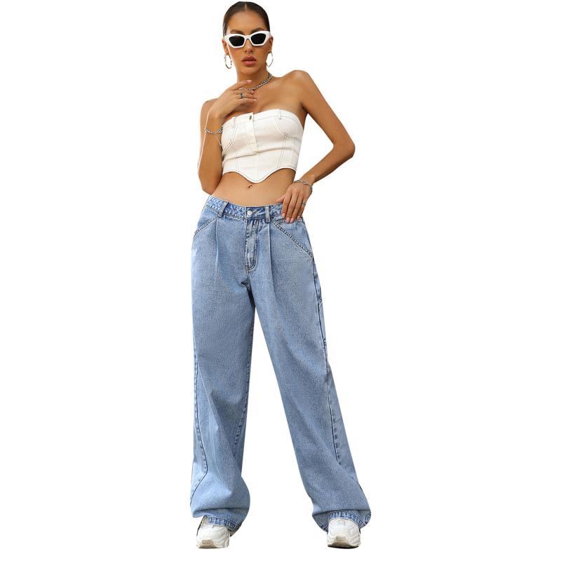 Bottoms |  Womens Denim Mid Rise Solid Pocket Straight Leg Jeans Bottoms Bottoms