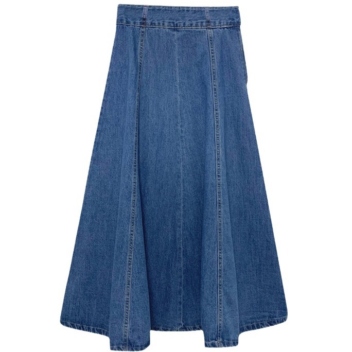 Bottoms |  Womens Denim Mid Rise Solid Ruffle Zipper Midi Skirt Bottoms Blue