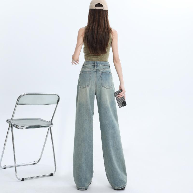 Bottoms |  Womens Denim Mid Rise Washed Baggy Wide Leg Jeans Bottoms Blue