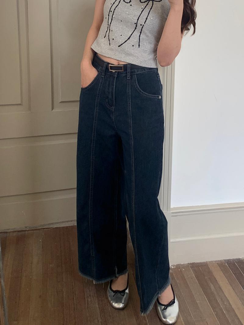 Bottoms |  Womens Denim Middle Waist Pleated Wide Leg Jeans Bottoms Bottoms