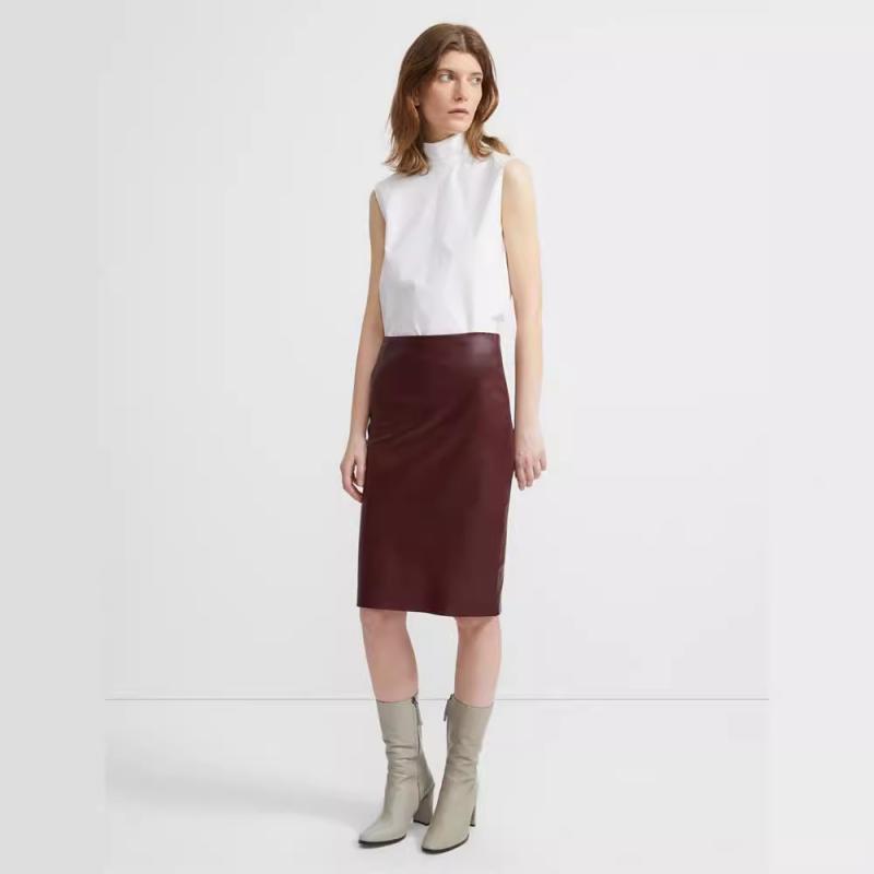 Bottoms |  Womens Faux Leather Mid Rise Solid Split Midi Skirt With Belt Bottoms Bottoms