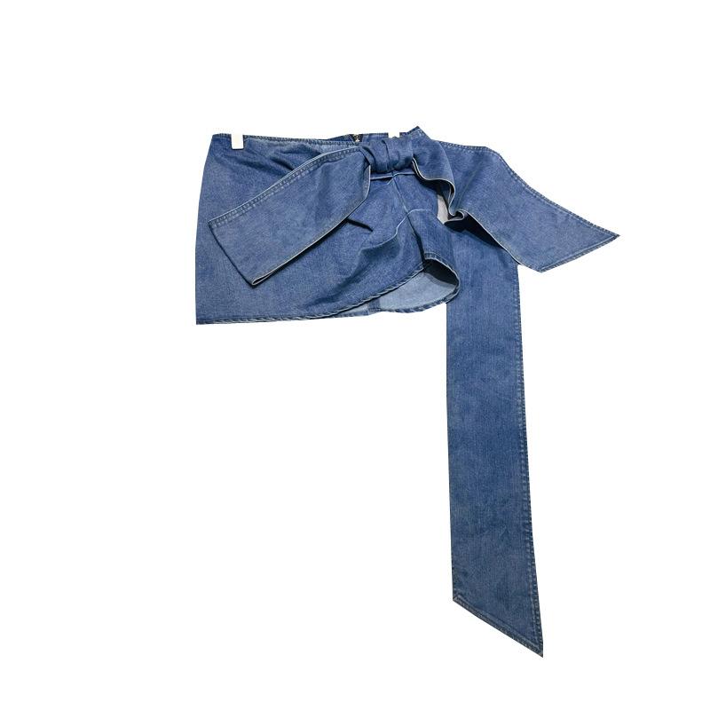 Bottoms |  Womens High Stretch Denim Low Rise Solid Bowknot Mini Skirt Bottoms Bottoms