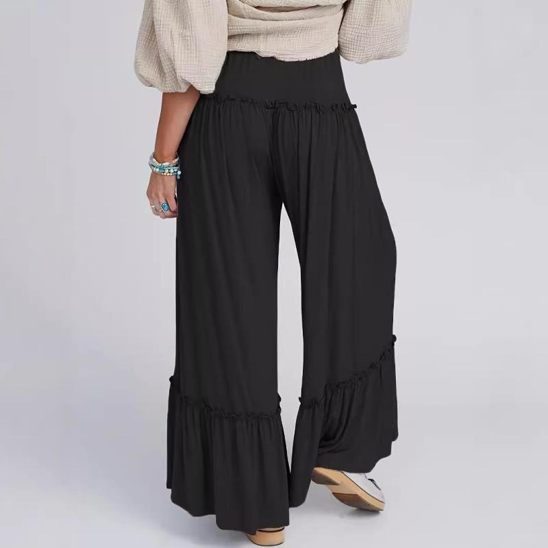 Bottoms |  Womens Mid Rise Solid Embroidery Contrasting Binding Wide Leg Trousers Bottoms Bottoms