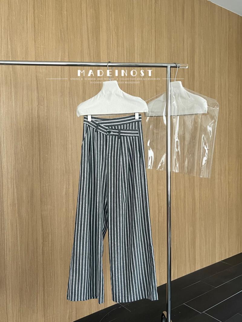 Bottoms |  Womens Mid Rise Striped Pocket Wide Leg Trousers Bottoms Bottoms