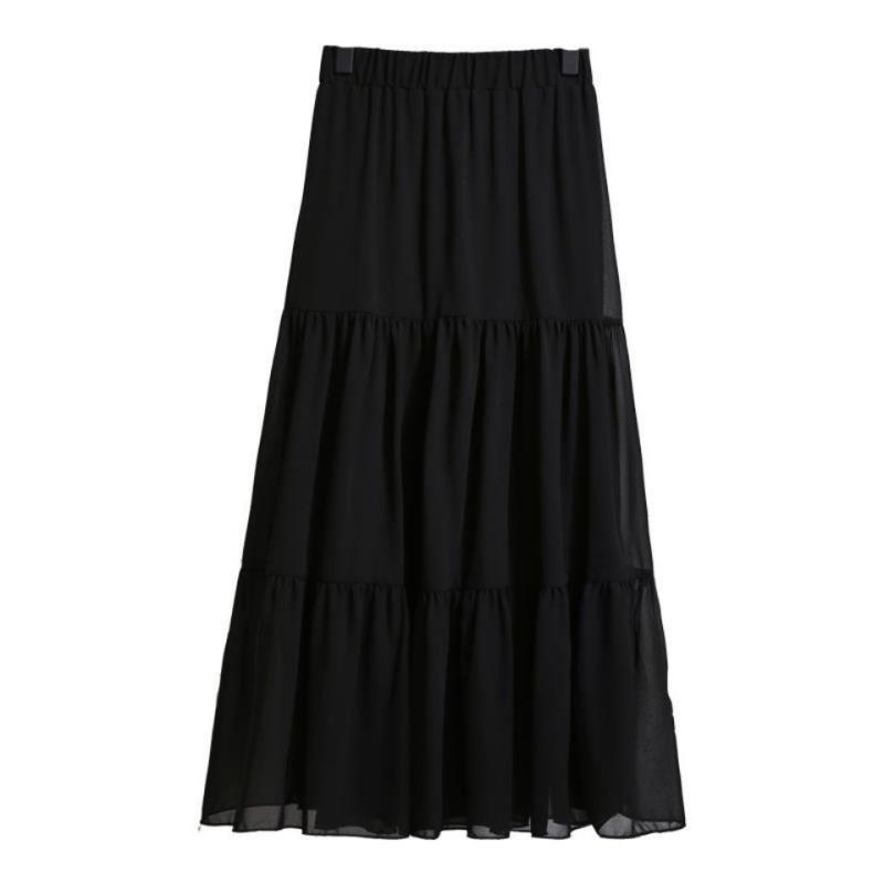 Bottoms |  Womens Solid Elastic Waist Ruffle Hem Tiered Midi Skirt Bottoms Black