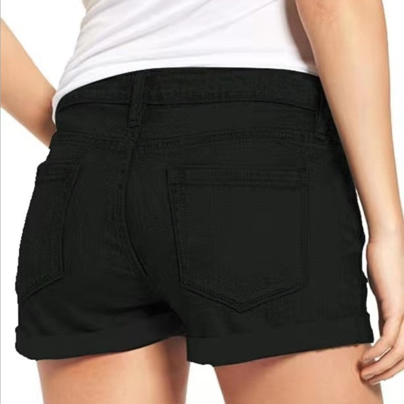 Bottoms |  Womens Stretch Denim Low Rise Solid Roll Hem Micro Shorts Bottoms Bottoms