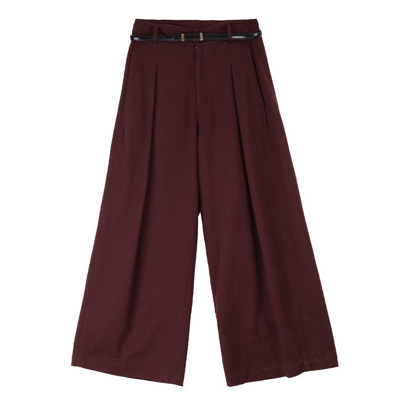 Bottoms |  Womens Woven Mid Rise Solid Cropped Wide Leg Trousers With Belt Bottoms Bottoms