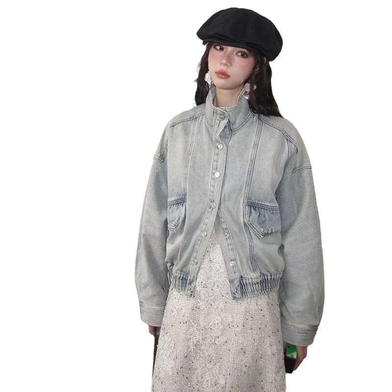 Denim |  Womens Denim Collar Solid Button Pocket Jacket Clothing Denim