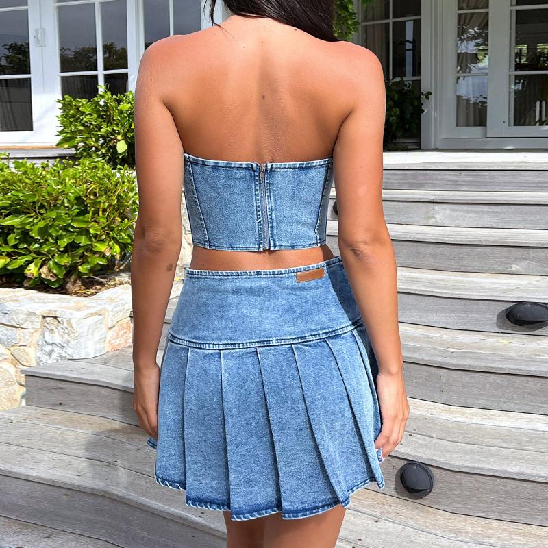 Denim |  Womens Denim Low Rise Solid Pleated Micro Mini Skirt Clothing Denim