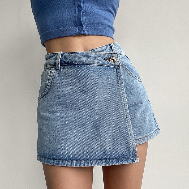 Denim |  Womens Denim Low Rise Solid Wrap Mini Skort Clothing Denim