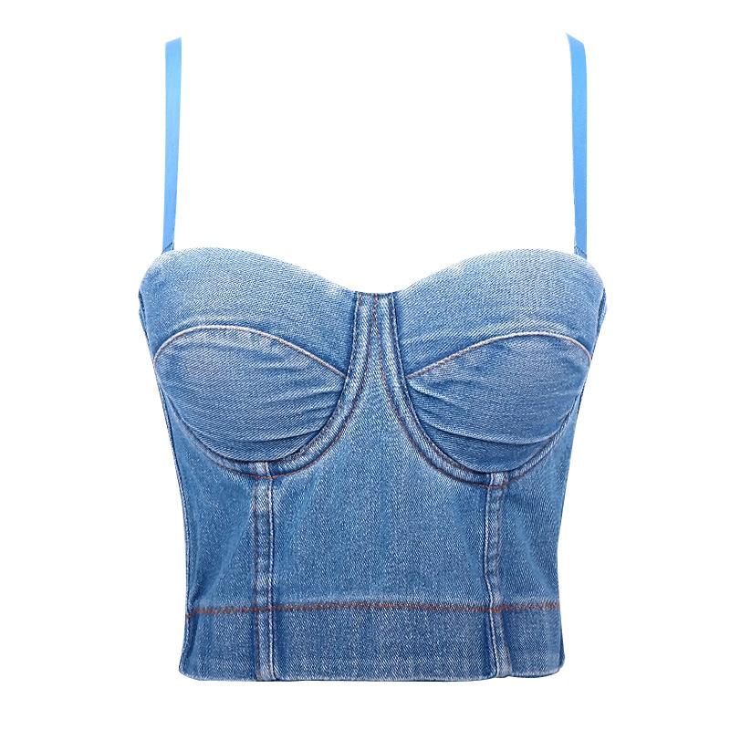 Denim |  Womens Denim Square Neck Lace Crop Cami Top Clothing Denim