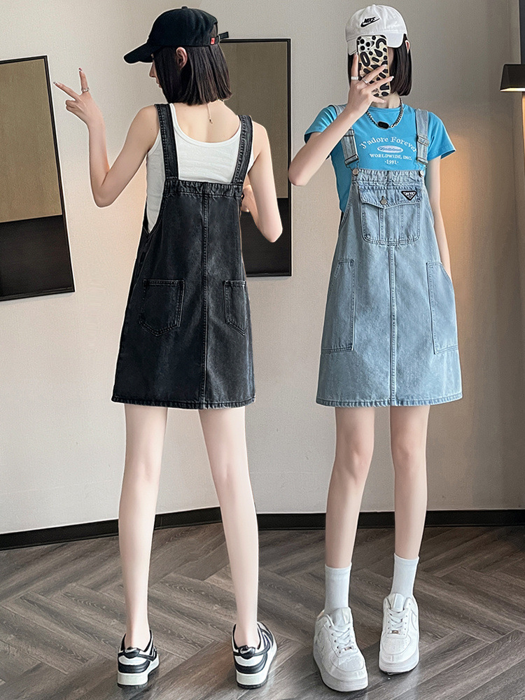 Denim |  Womens Denim Square Neck Solid Pocket Buckle Up Mini Dress Clothing Denim