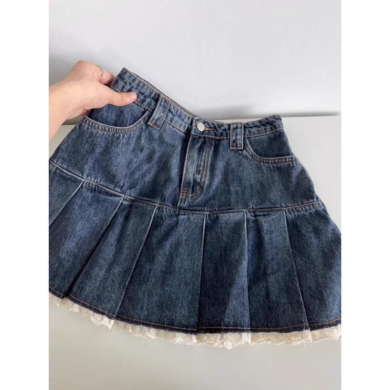 Denim |  Womens High Stretch Denim Broderie Anglaise Trim Bowknot Crop Tube Top Clothing Dark denim