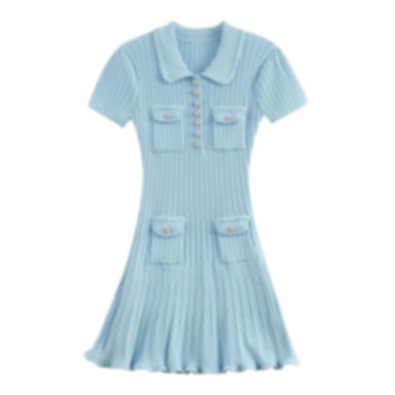 Dresses |  Womens Knitted Collar Pearl Button Short Sleeve Mini Dress Clothing Dresses