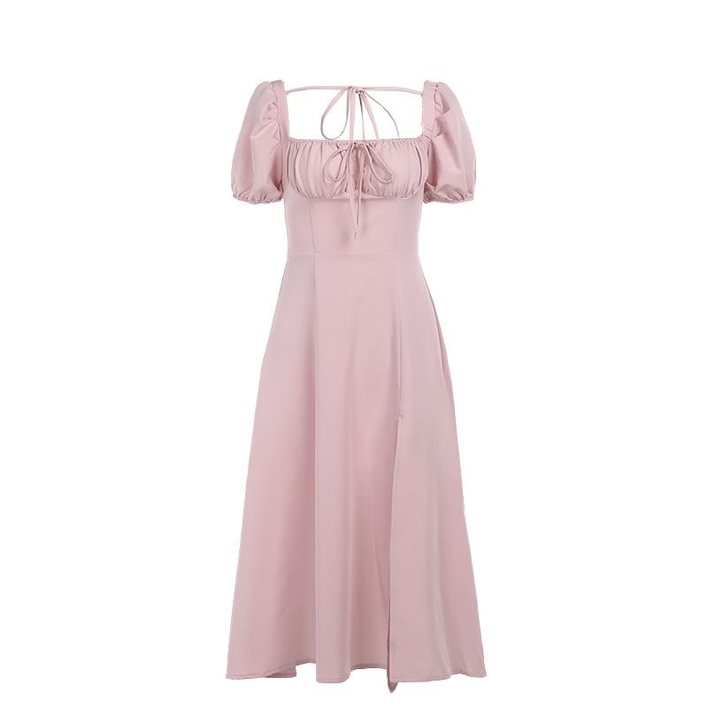 Dresses |  Womens Satin Knotted Puff Sleeve Split Midi Dress Clothing Dresses