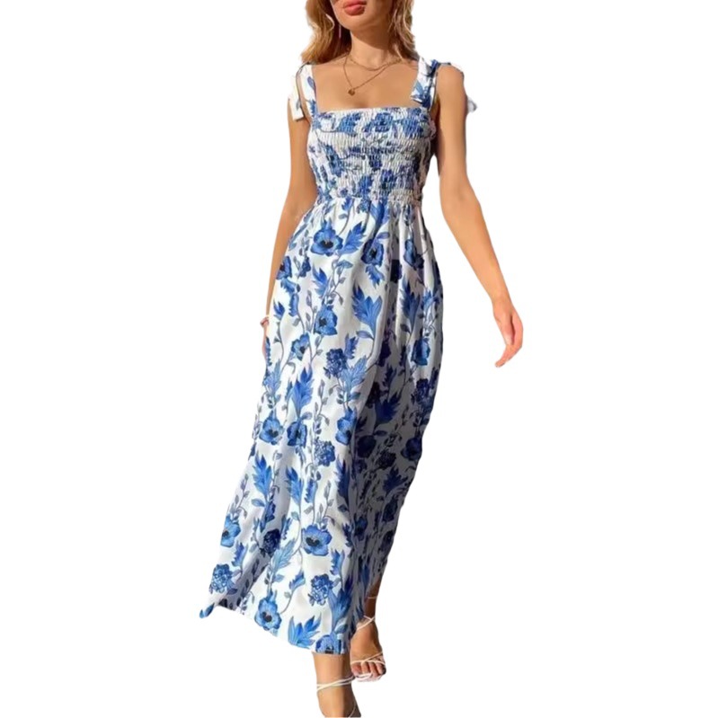 Dresses |  Womens Square Neck Floral Shirred Maxi Dress Clothing Blue