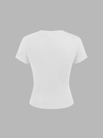 Essentials |  Womens Camiseta De Manga Corta Con Doble Capa Y Cuello En V Sólido Clothing Blanco