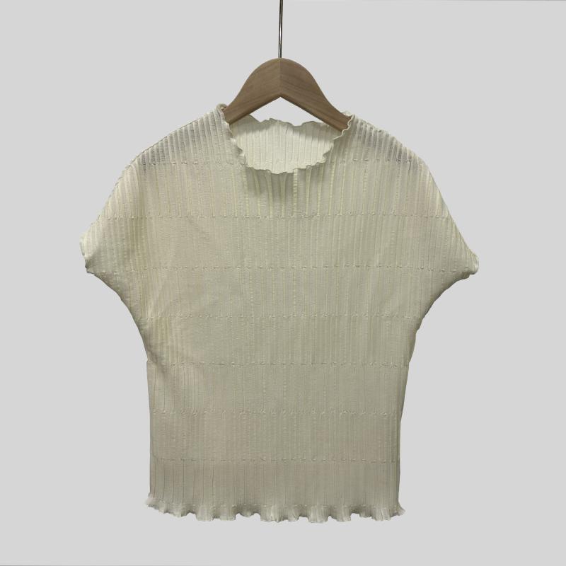 Essentials |  Womens Camiseta De Manga Corta Textura Sólida Cuello Redondo Clothing Beige