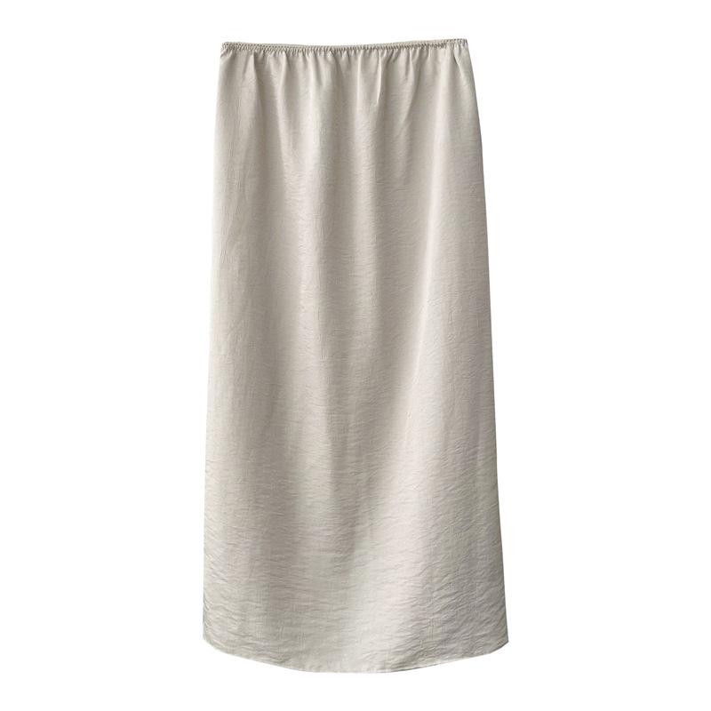 Essentials |  Womens Falda Maxi De Bolsillo De Tiro Alto De Mezcla De Lino Sólido Clothing Beige