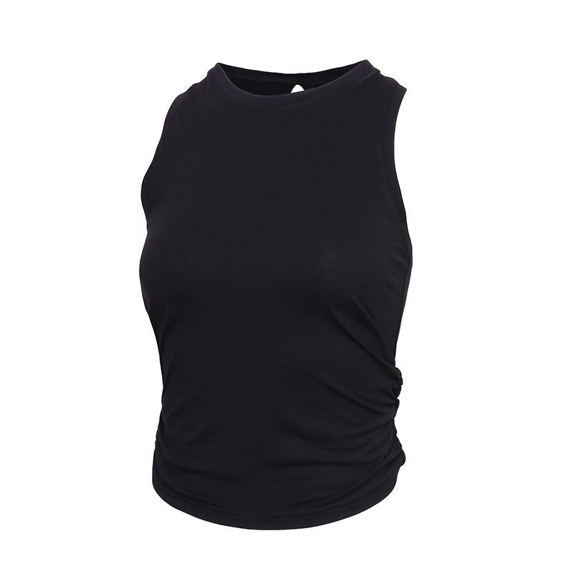 Essentials |  Womens Top Crop Tank Fruncido Sólido De Cuello Redondo Sin Costuras Clothing Essentials