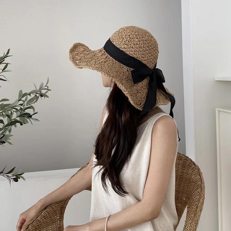 Hats |  Womens Bowknot Straw Hat Accessories Beige