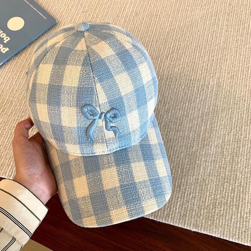 Hats |  Womens Embroidery Gingham Bowknot Baseball Cap Accessories Baby Blue