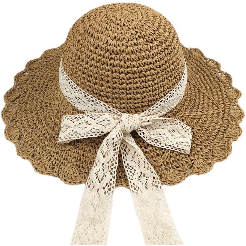 Hats |  Womens Lace Bowknot Straw Hat Accessories Beige