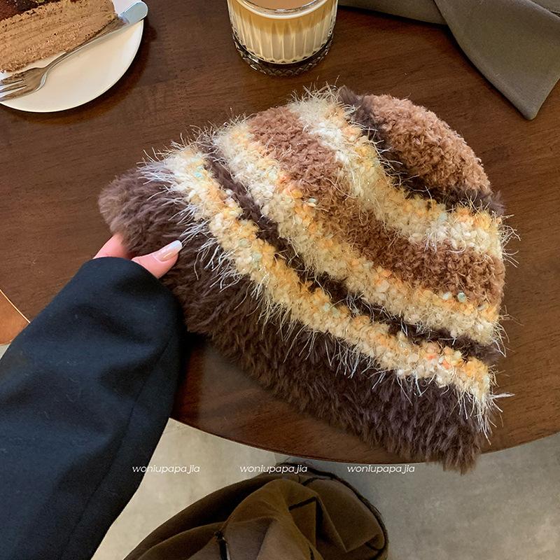 Hats |  Womens Striped Fuzzy Knitted Beanie Hat Accessories Hats