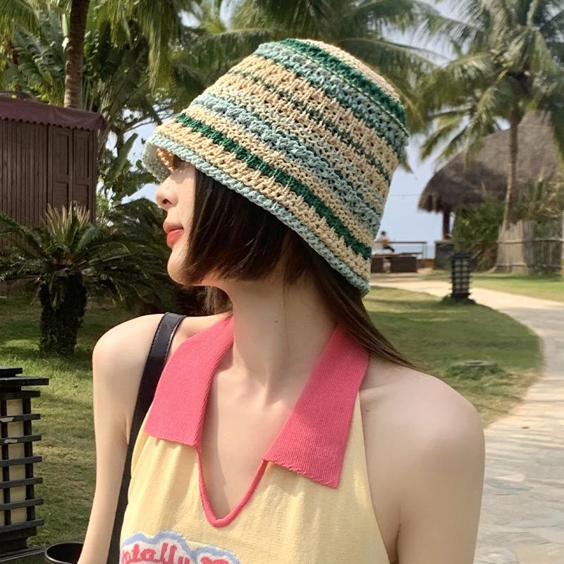 Hats |  Womens Striped Knit Bucket Hat Accessories Green