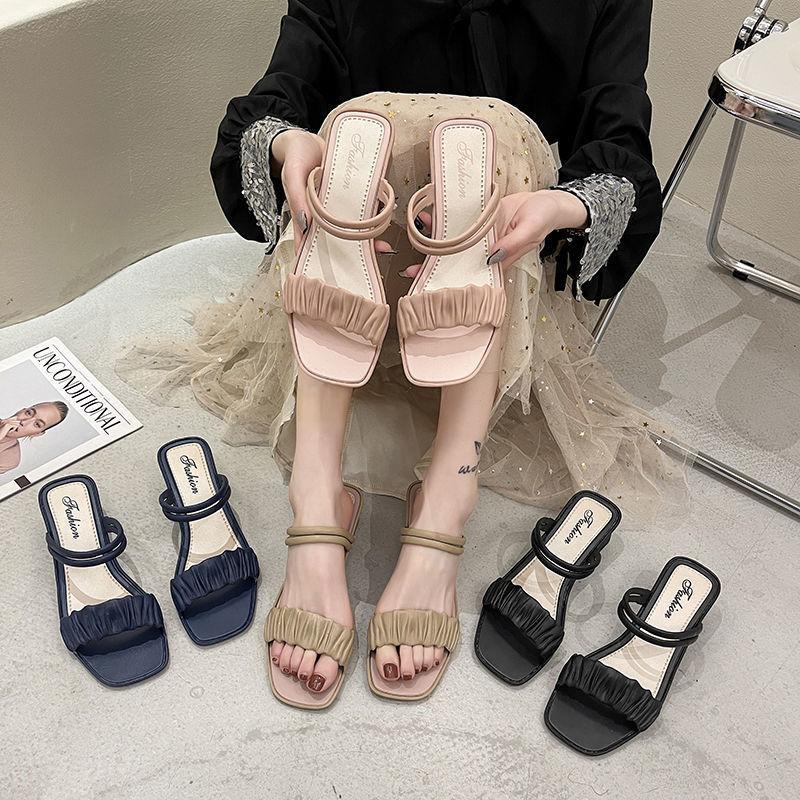 Heels |  Womens Double Band Chunky Heeled Sandals Heels Denim