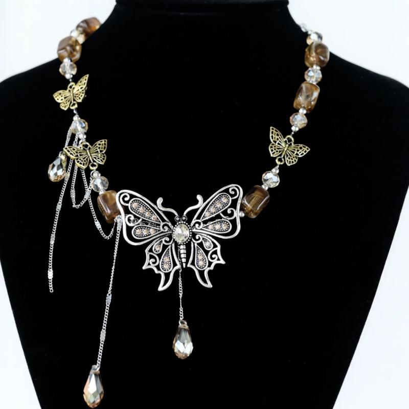 Jewelry |  Womens Rhinestone Tassel Butterfly Necklace Accessories Gold