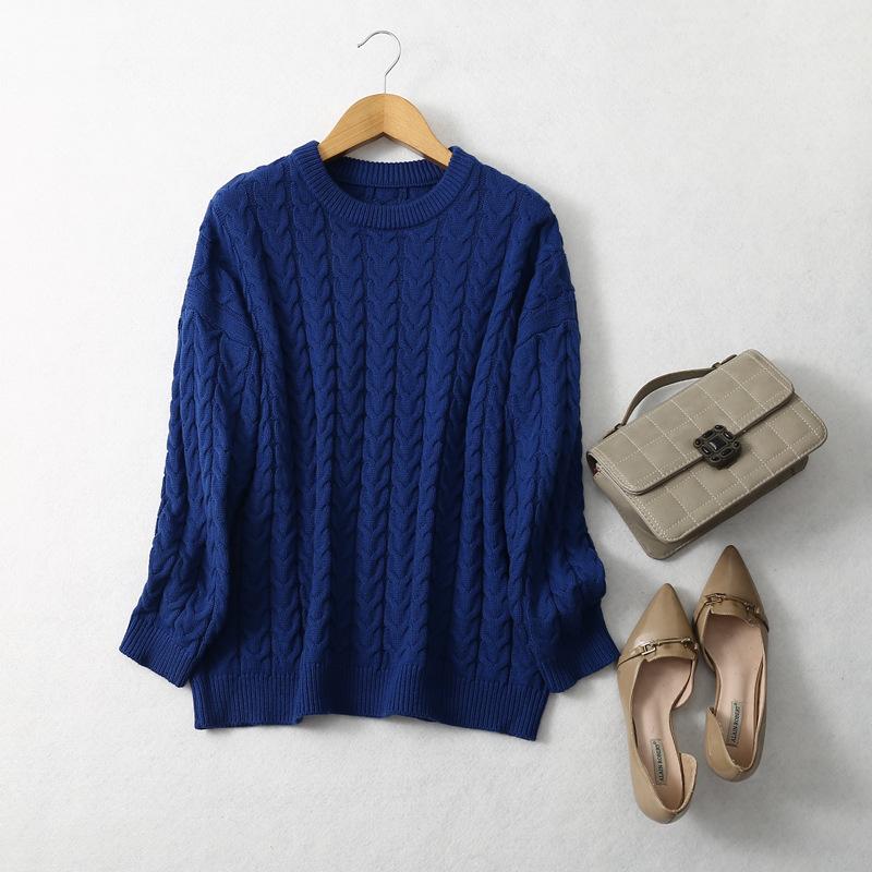 Knitwear |  Womens Cable Knit Round Neckline Long Sleeve Sweater Clothing Blue