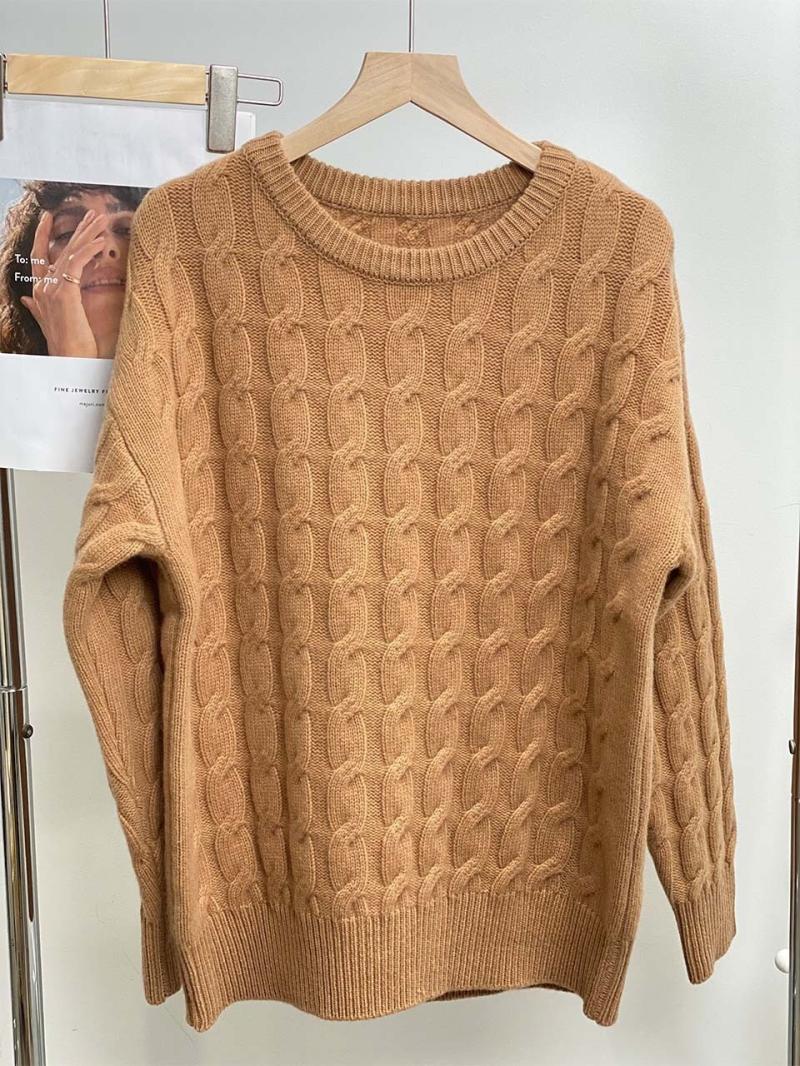 Knitwear |  Womens Cable Knit Round Neckline Solid Metallic Long Sleeve Top Clothing Gold