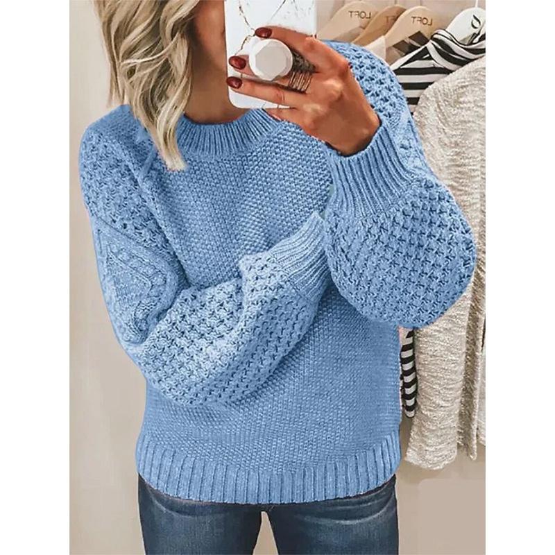 Knitwear |  Womens Feeling Vibes Cable Knit Round Neckline Bear Long Sleeve Top Clothing Baby Blue