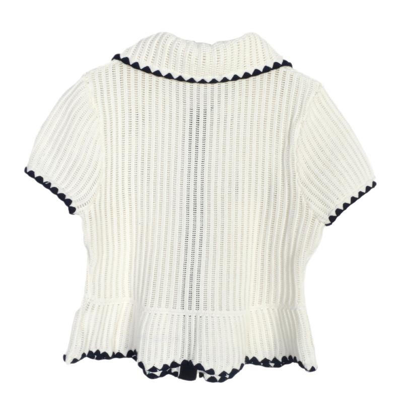 Knitwear |  Womens Knit Collar Contrasting Binding Button Crop Short Sleeve Top Clothing Beige