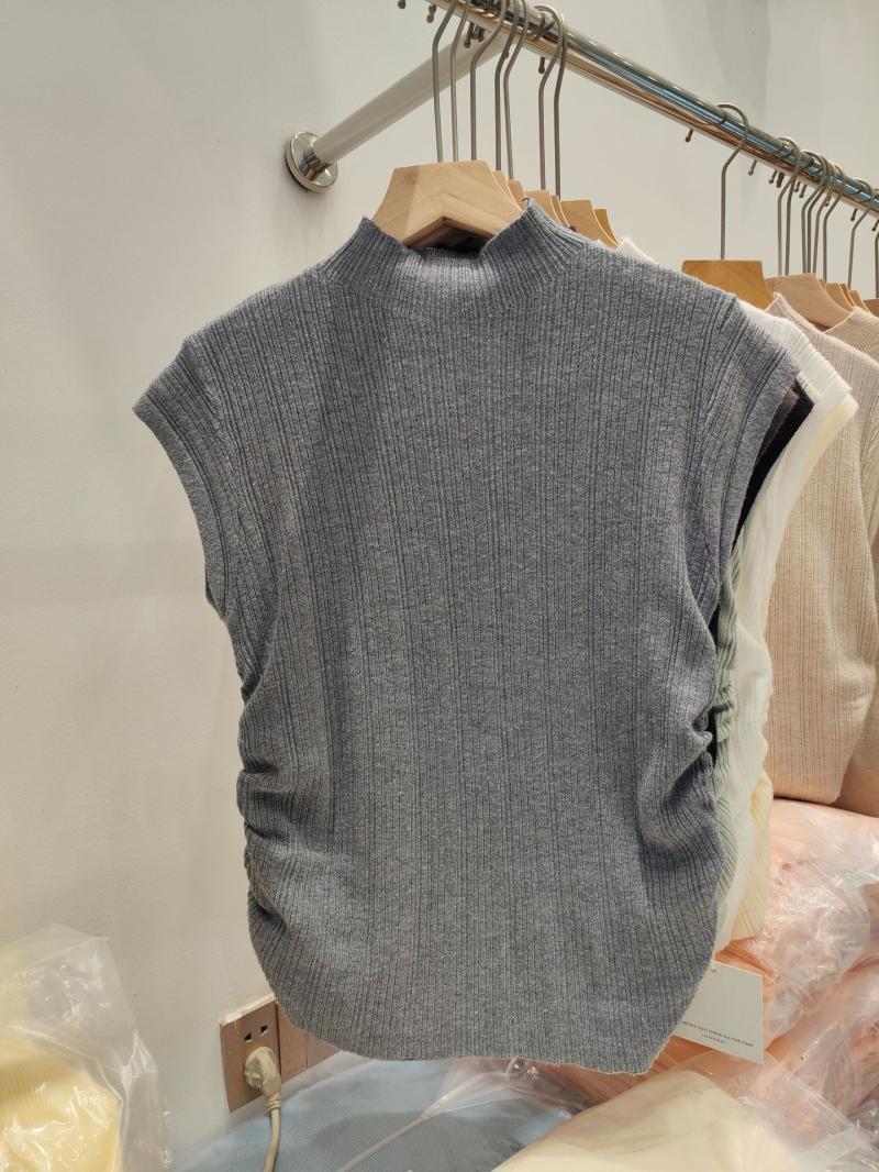 Knitwear |  Womens Knit High Neck Solid Ruched Tank Top Clothing Grey