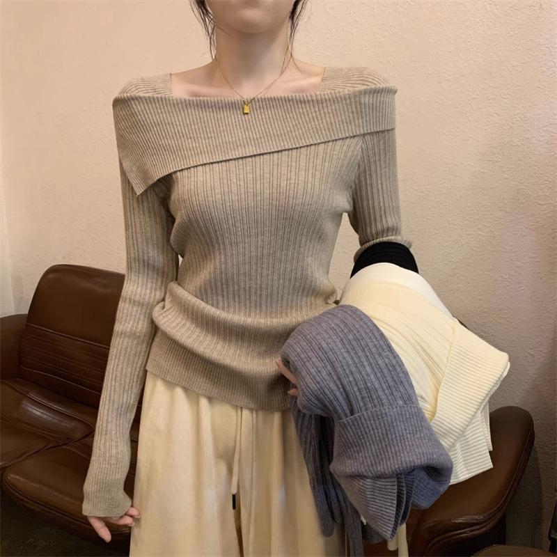 Knitwear |  Womens Knit Off-Shoulder Gradient Long Sleeve Top Clothing Knitwear