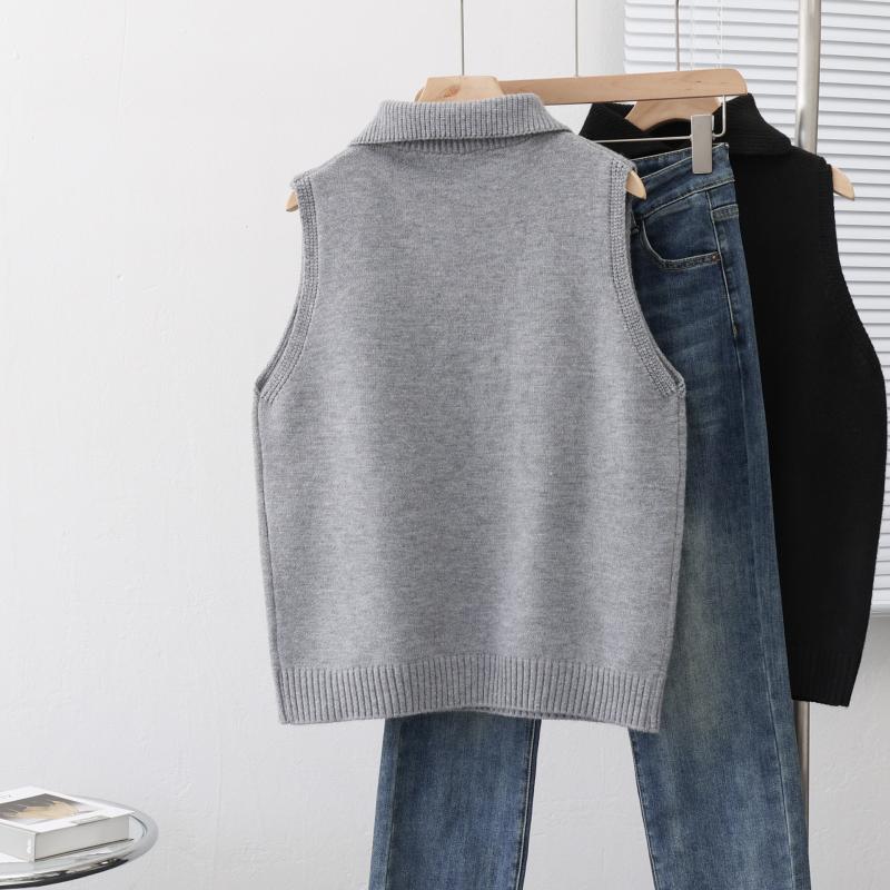 Knitwear |  Womens Knit Polo Solid Button Crop Tank Top Clothing Grey