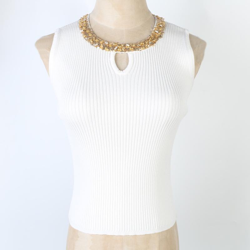 Knitwear |  Womens Knit Round Neckline Solid Rhinestone Tank Top Clothing Knitwear