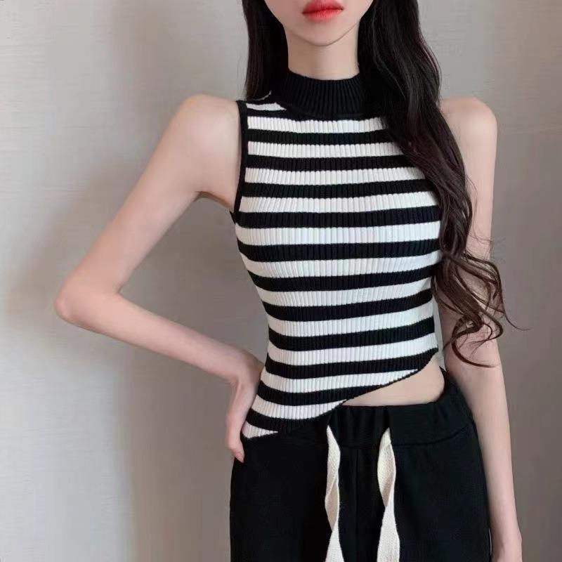 Knitwear |  Womens Knit Turtleneck Striped Tank Top Clothing Knitwear