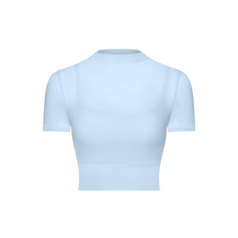 Knitwear |  Womens Knitted Polo Solid Button Short Sleeve Crop Top Clothing Baby Blue