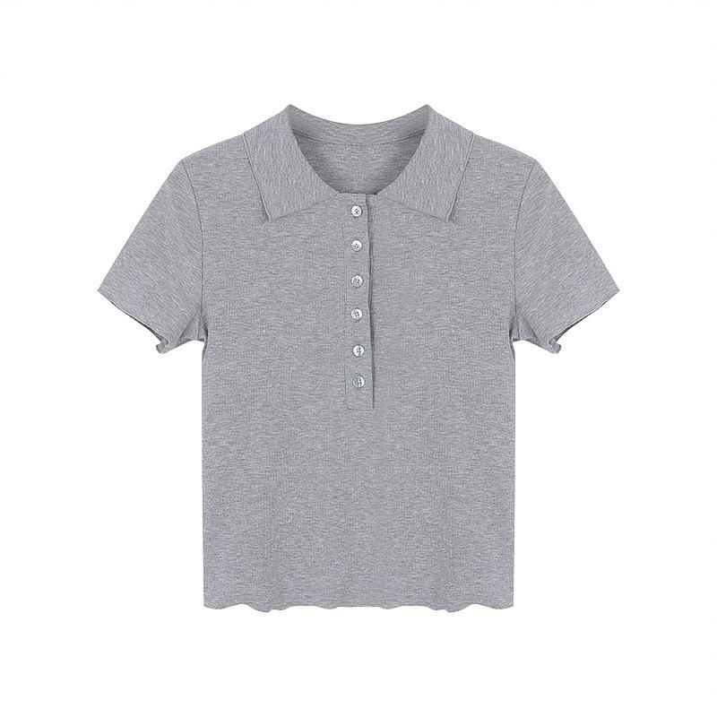 Knitwear |  Womens Knitted Polo Solid Short Sleeve Top Clothing Baby Blue