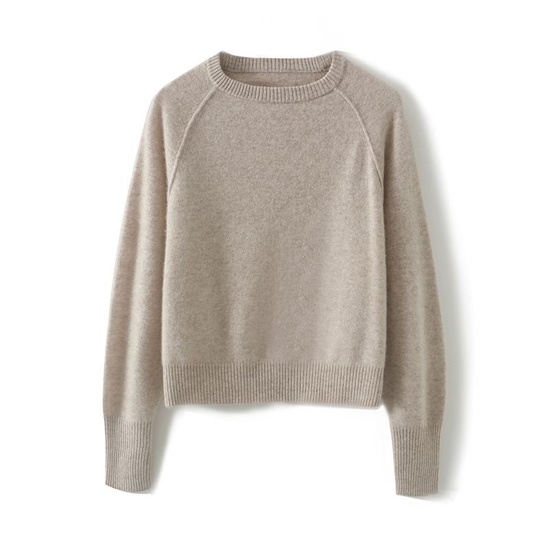 Knitwear |  Womens Knitted Round Neckline Solid Oversized Sweater Clothing Beige