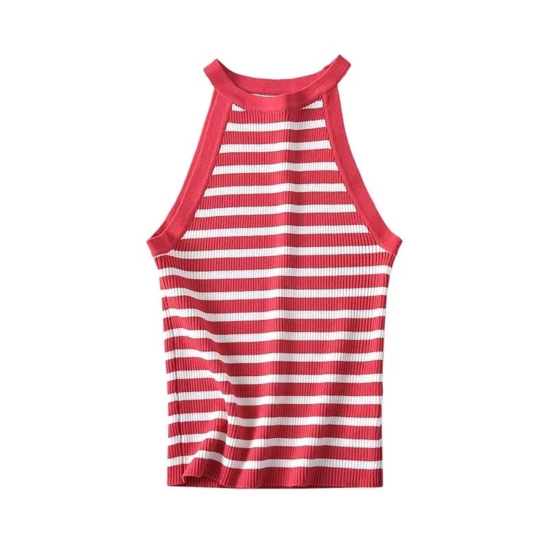 Knitwear |  Womens Knitted Round Neckline Striped Tank Top Clothing Knitwear